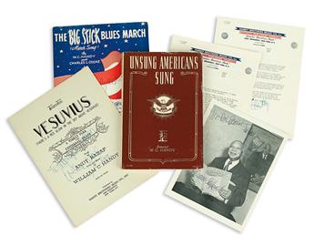 (MUSIC.) HANDY, W.C. Archive of 9 items signed by Handy for the Fischer family.